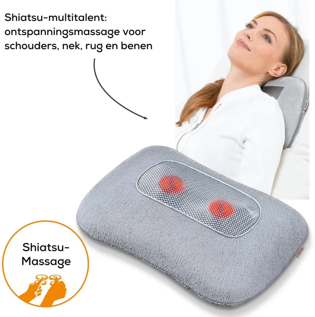 Beurer MG 145 Shiatsu Massagekussen – Infrarood – Verwarming - 4 Roterende massagekoppen - Nek - Rug – Schouders – Cosy Fleece hoes - Incl. adapter - 12 Watt – 3 Jaar garantie
