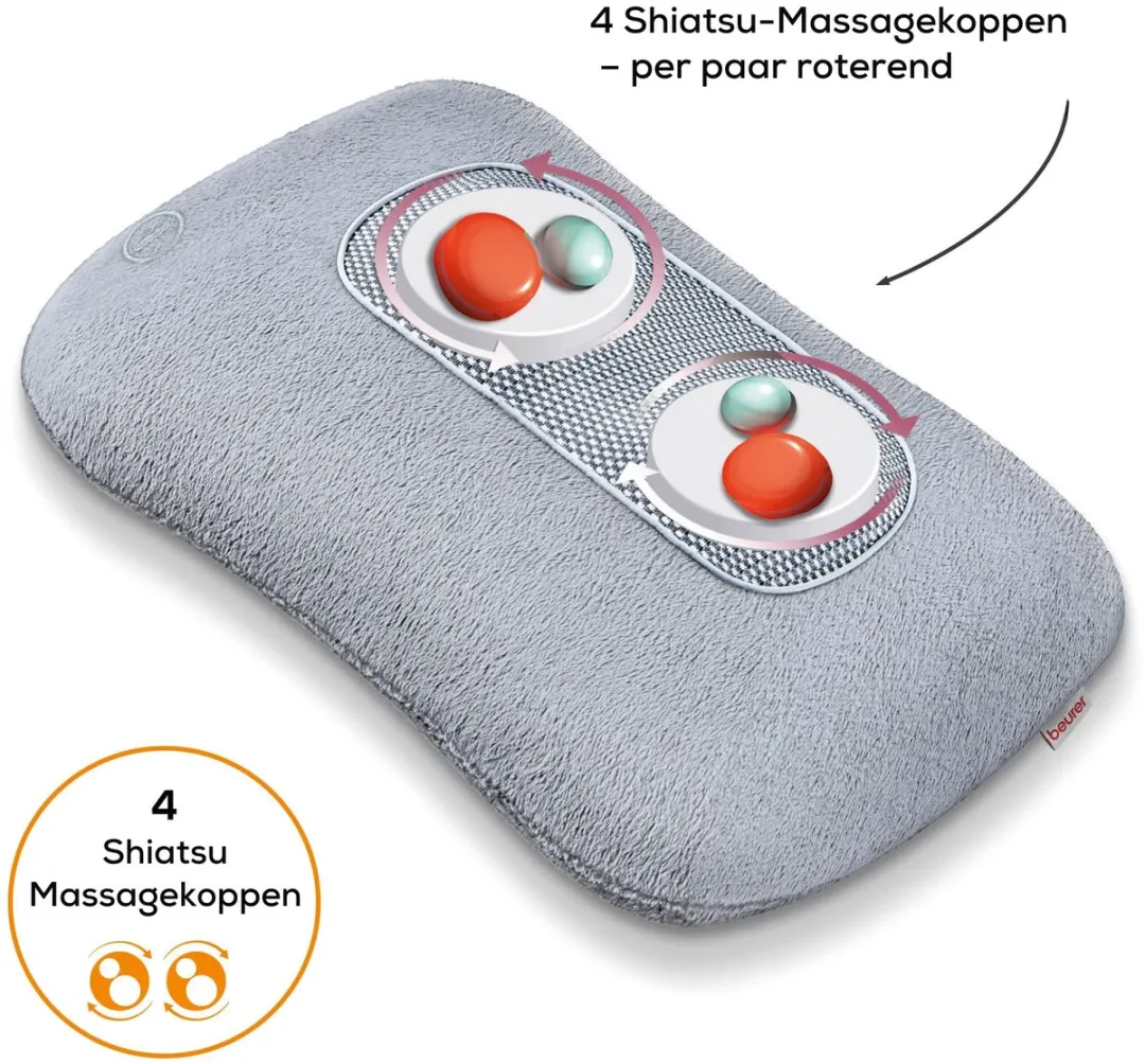 Beurer MG 145 Shiatsu Massagekussen – Infrarood – Verwarming - 4 Roterende massagekoppen - Nek - Rug – Schouders – Cosy Fleece hoes - Incl. adapter - 12 Watt – 3 Jaar garantie