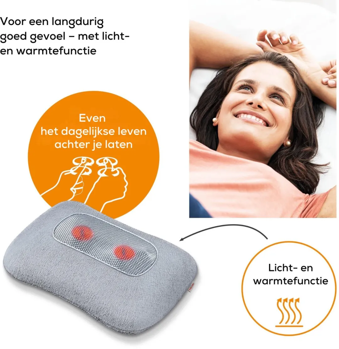Beurer MG 145 Shiatsu Massagekussen – Infrarood – Verwarming - 4 Roterende massagekoppen - Nek - Rug – Schouders – Cosy Fleece hoes - Incl. adapter - 12 Watt – 3 Jaar garantie