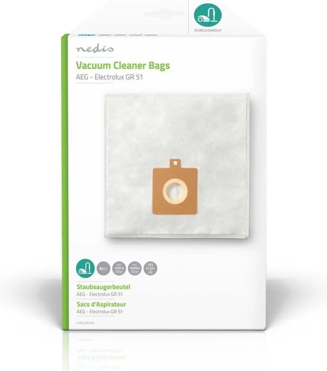 Nedis Stofzuigerzak DUBG220AEG4 - 4 Stuks - Wit - afbeelding 6 van 6