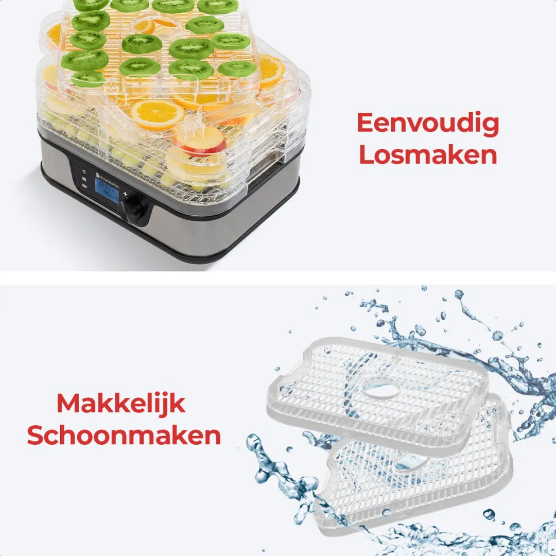 KitchenBrothers Voedseldroger KB725 - 380W - 5 Laags - 9 Hitte-niveaus