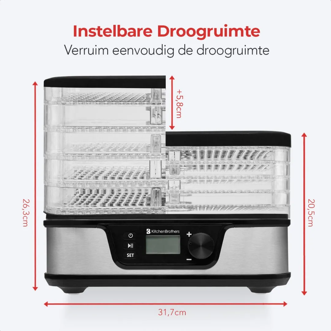 KitchenBrothers Voedseldroger KB725 - 380W - 5 Laags - 9 Hitte-niveaus