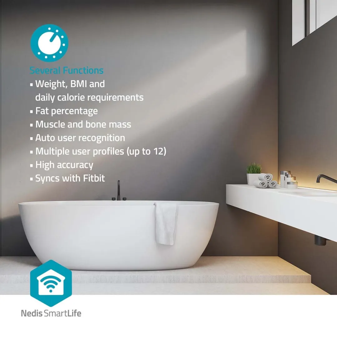 Nedis SmartLife BTHPS11WT Personenweegschaal - Bluetooth - Wit