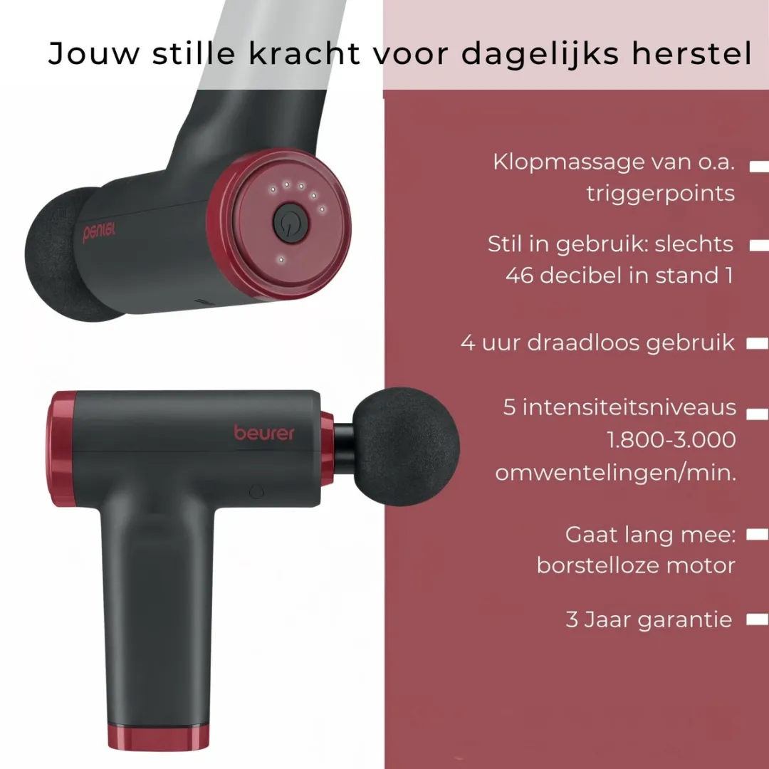 Beurer MG 89 CompactPower Massagegun - 10mm Slagdiepte - 5 Snelheden - 3 Stuks - afbeelding 6 van 6