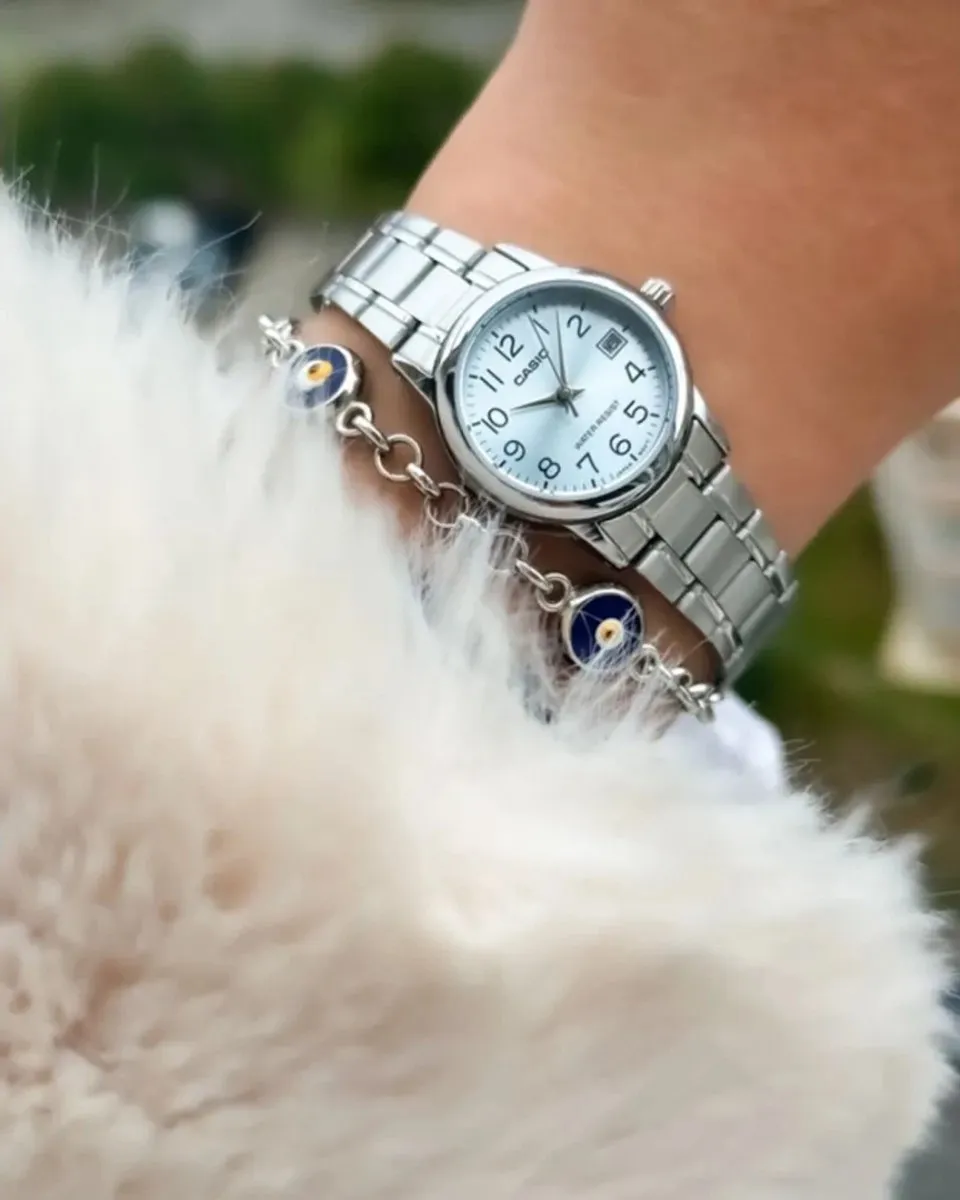 Casio Collection LTP-V002D-2B Dameshorloge - WR30 - Zilver/Turquoise