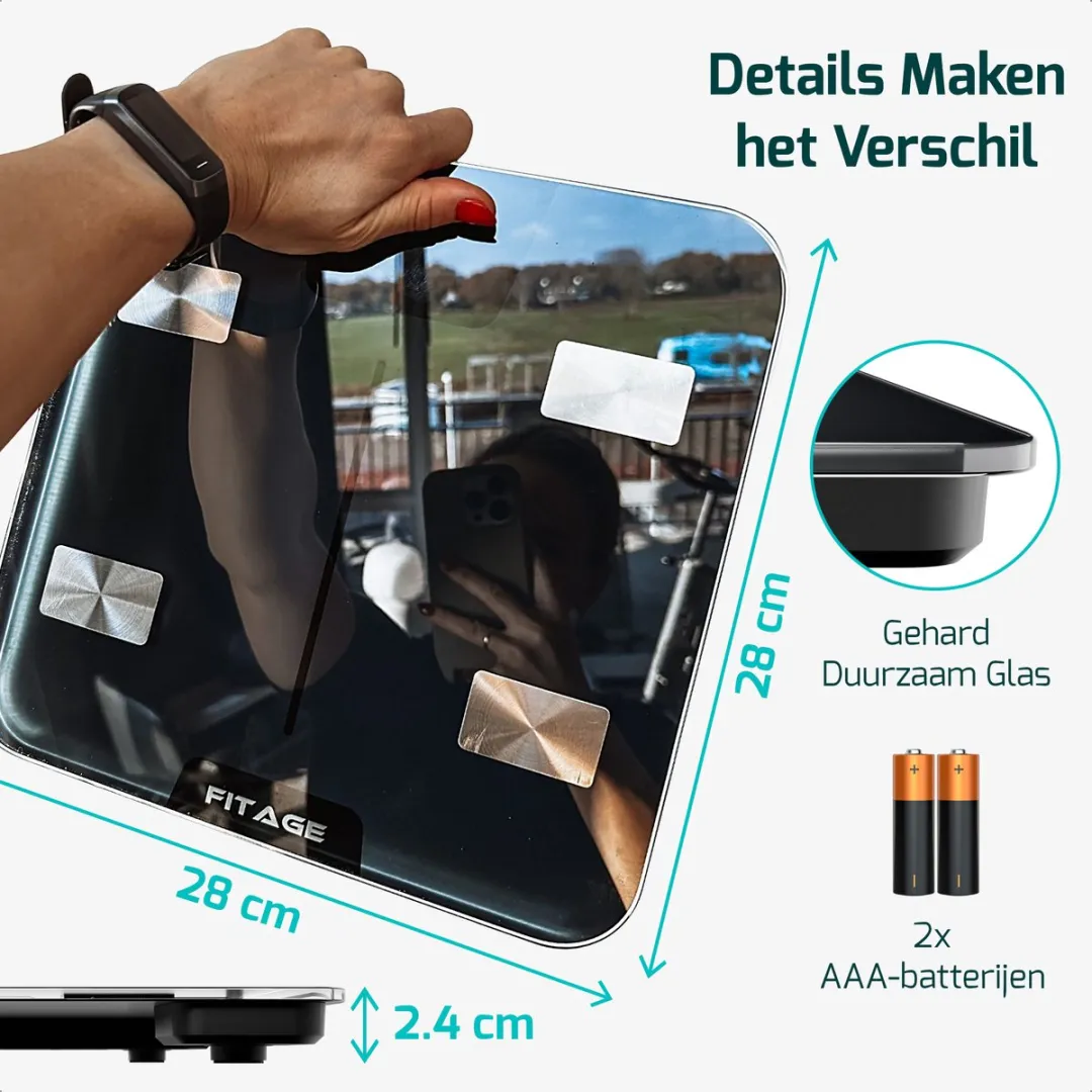 FITAGE Weegschaal Personenweegschaal Digitaal - Slimme Weegschaal met 17x Lichaamsanalyse - Weegschalen - FITAGE App