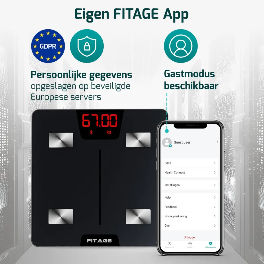 FITAGE Weegschaal Personenweegschaal Digitaal - Slimme Weegschaal met 17x Lichaamsanalyse - Weegschalen - FITAGE App