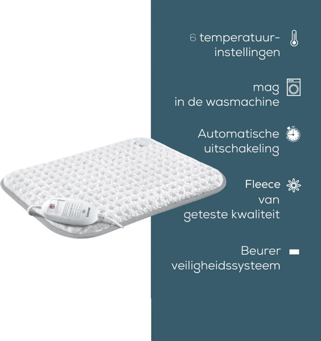 Beurer HK 42 Supercosy Warmtekussen 44x33cm - 6 standen - Wit-Grijs