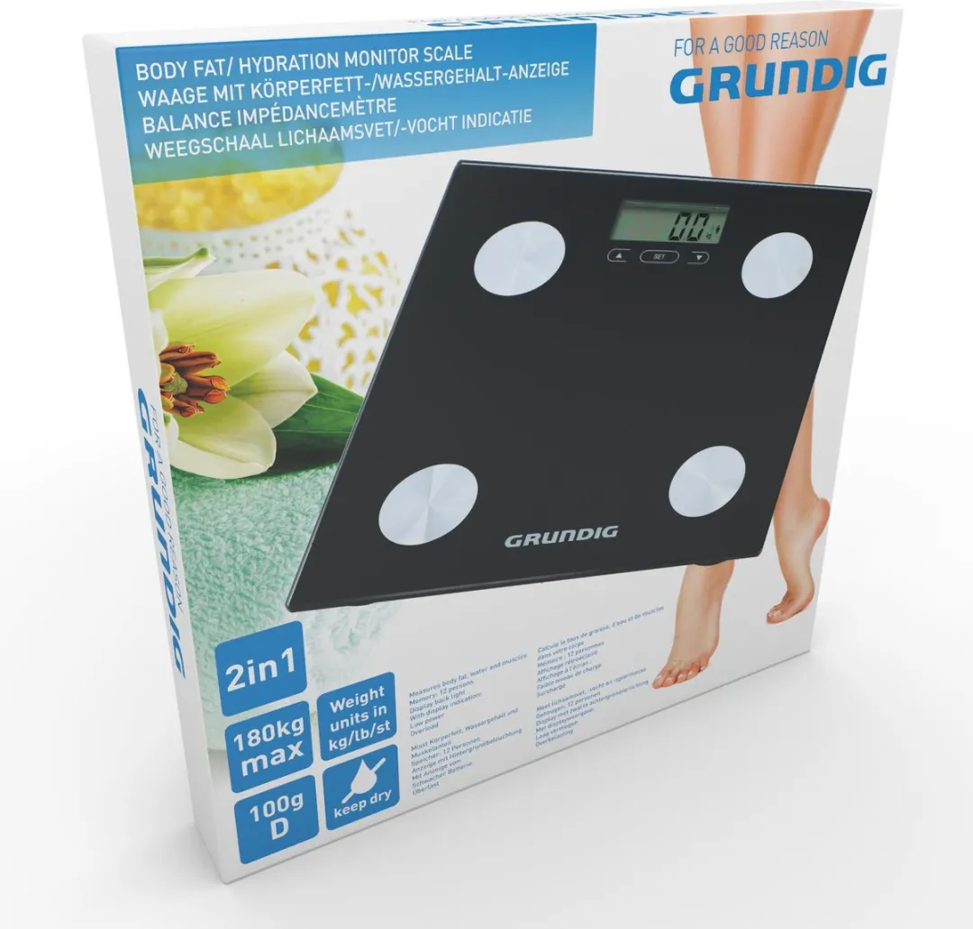Grundig Weegschaal Lichaamsanalyse 180kg - 12 Personen - Zwart