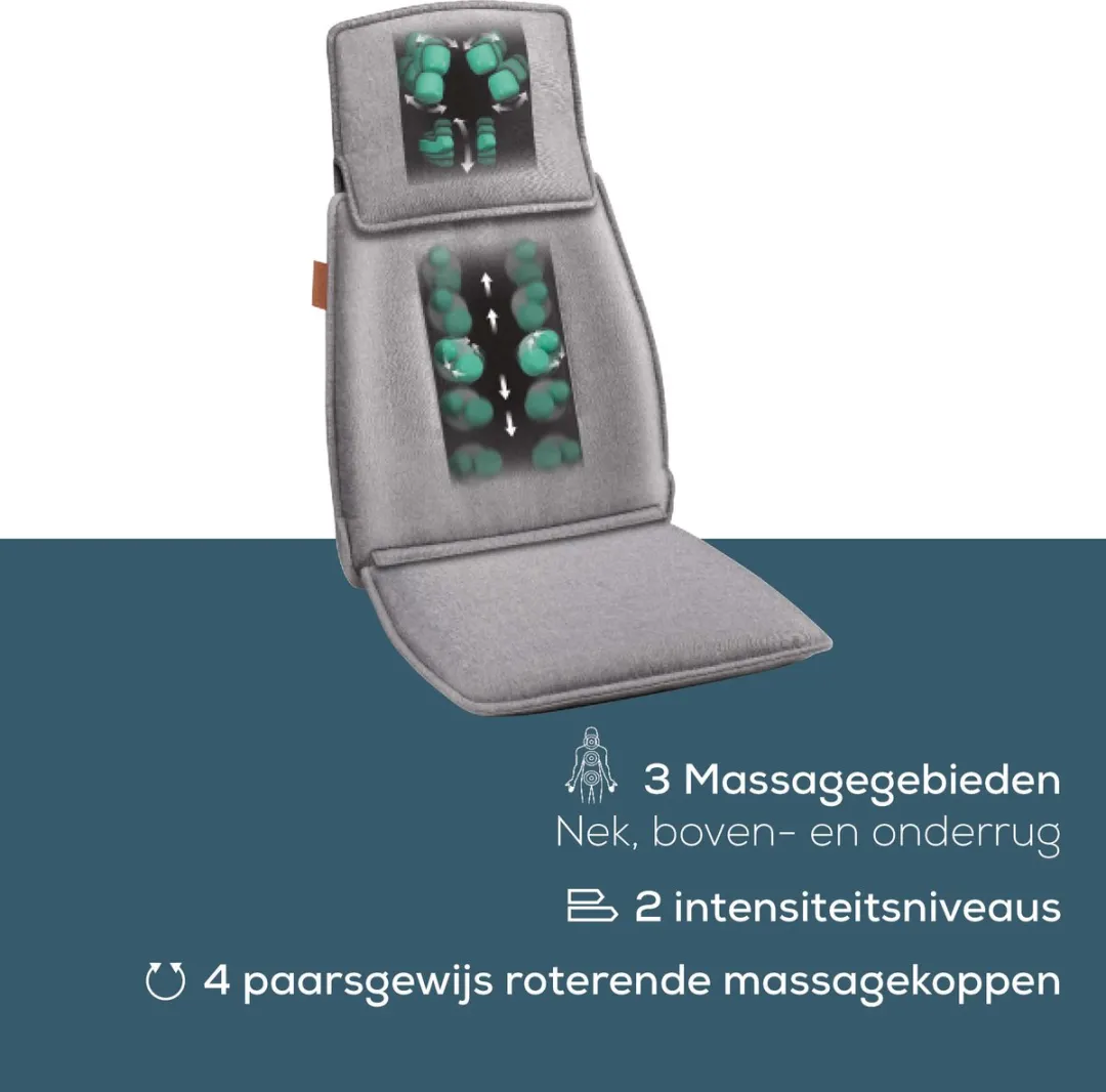 Beurer MG 330 Grey Shiatsu Massagekussen - Massagestoel - Verstelbaar nekgedeelte - 4 Massagekoppen paarsgewijs roterend - 2 Intensiteitsniveaus - Wasbare hoes - 3 Jaar garantie - Grijs