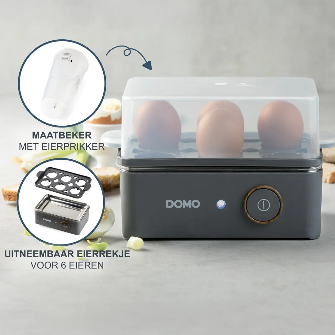 Domo DO9283EK Eierkoker - 6 Stuks - Mat Grijs
