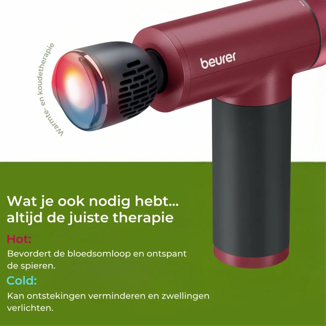 Beurer MG 195 HOT & COLD Massagepistool - 7 Koppen - 9 Intensiteiten - Bordeaux/Zwart