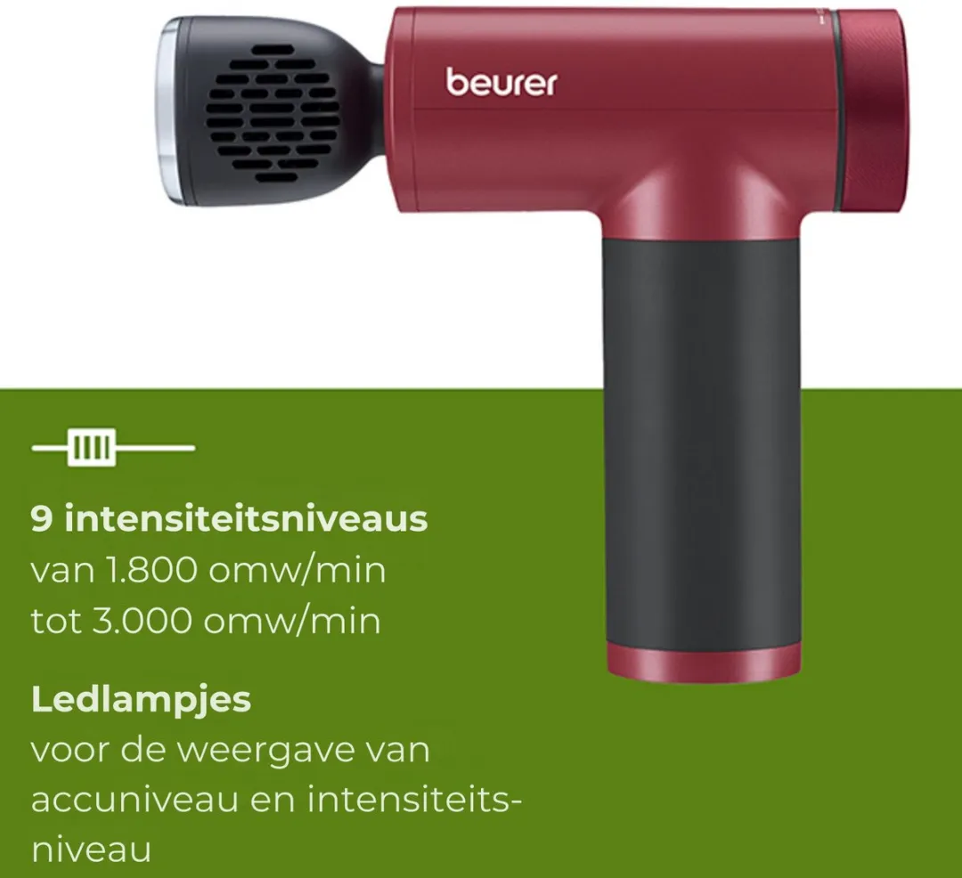 Beurer MG 195 HOT & COLD Massagepistool - 7 Koppen - 9 Intensiteiten - Bordeaux/Zwart