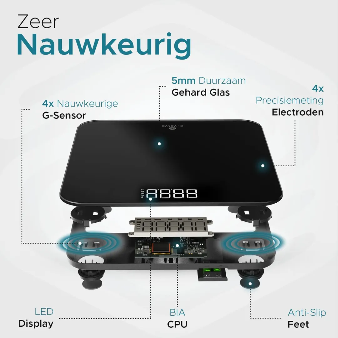 e.volve Personenweegschaal Digitaal - BMI - 180 kg - Zwart