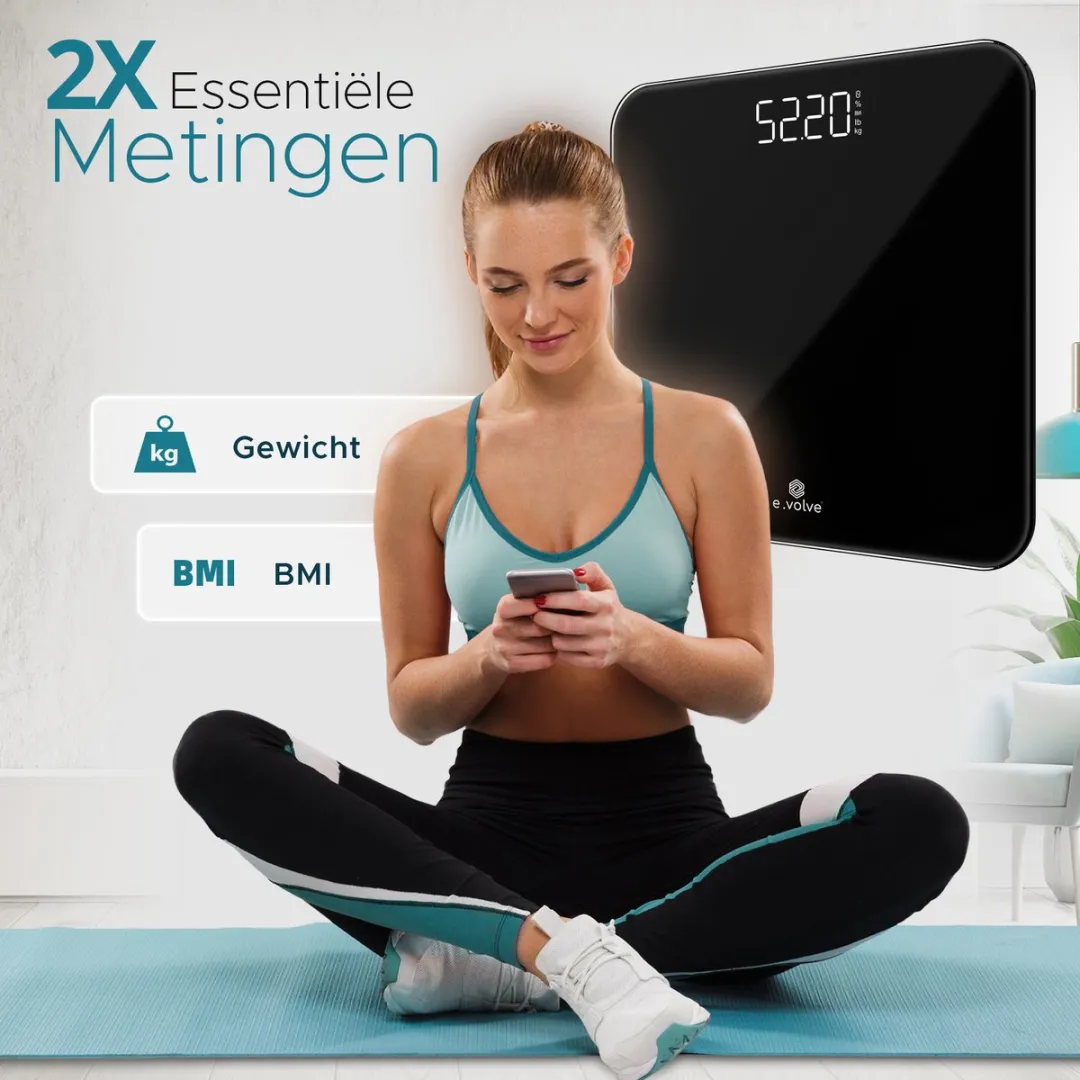 e.volve Personenweegschaal Digitaal - BMI - 180 kg - Zwart