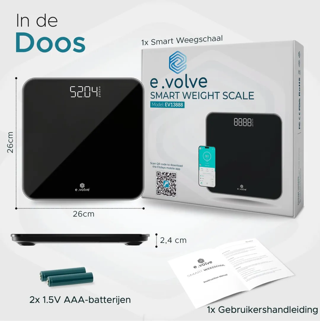 e.volve Personenweegschaal Digitaal - BMI - 180 kg - Zwart - afbeelding 6 van 6