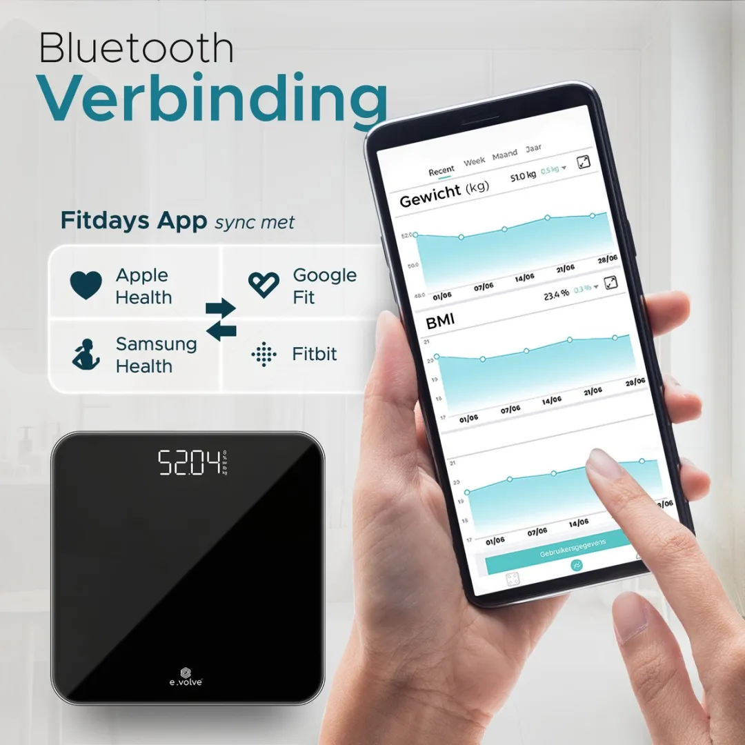 e.volve Personenweegschaal Digitaal - BMI - 180 kg - Zwart