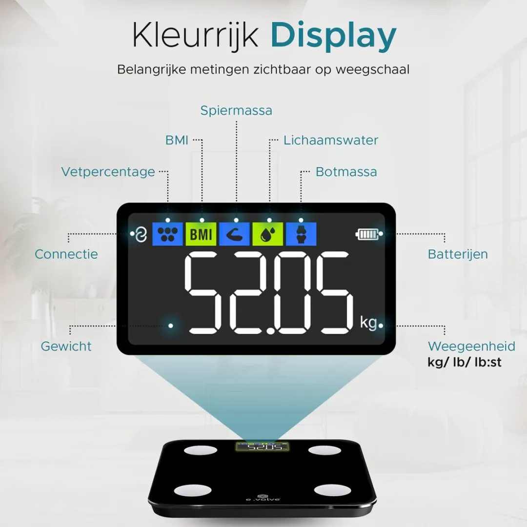 e.volve Personenweegschaal Digitaal - 180kg - 24 Personen - Zwart