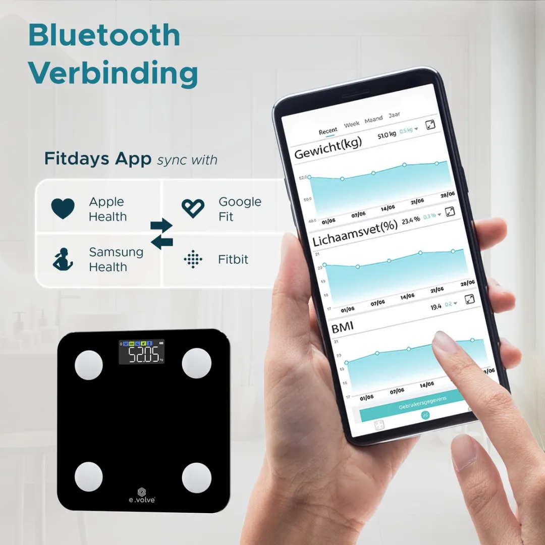 e.volve Personenweegschaal Digitaal - 180kg - 24 Personen - Zwart - afbeelding 6 van 6