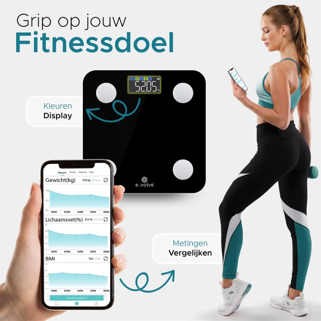 e.volve Personenweegschaal Digitaal - 180kg - 24 Personen - Zwart