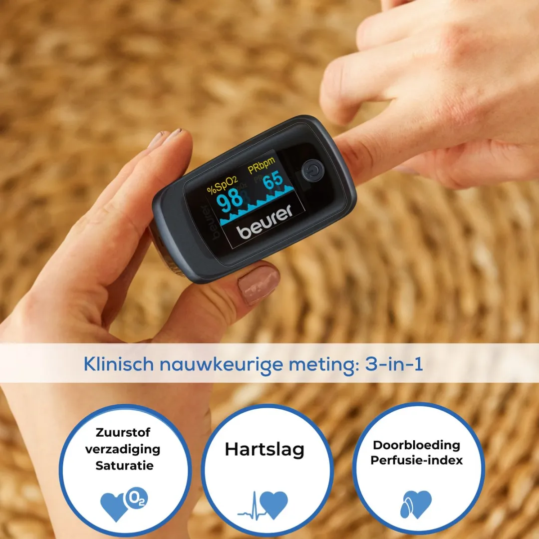 Beurer PO 45 Saturatiemeter - Zuurstofgehalte & Hartslag - 2x AAA - Wit/Grijs
