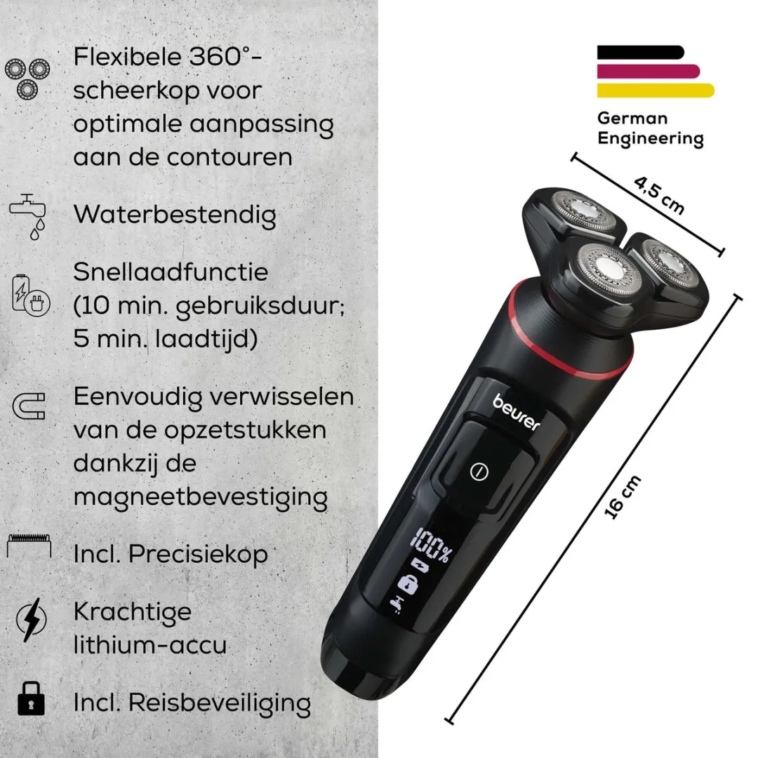 Beurer MN8X Scheerapparaat - 3 Koppen - IPX7 - 100 Min
