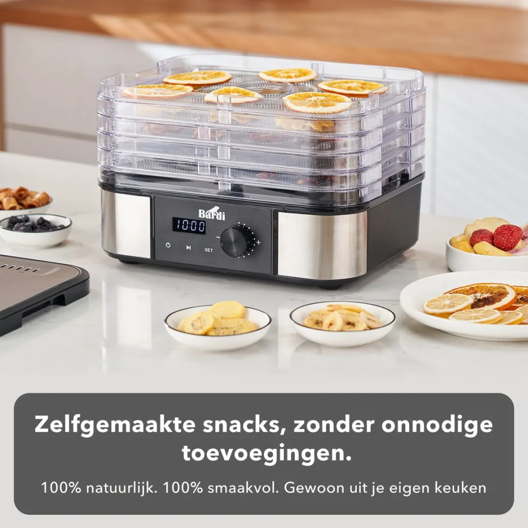 Bardi Professionele Voedseldroger 50124 - 350W - 5 Lagen - 9 Hitteniveaus