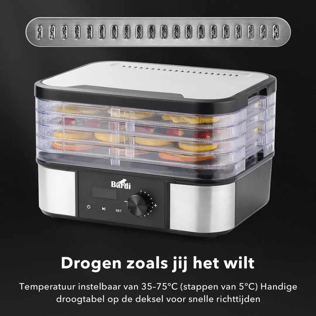Bardi Professionele Voedseldroger 50124 - 350W - 5 Lagen - 9 Hitteniveaus - afbeelding 6 van 6