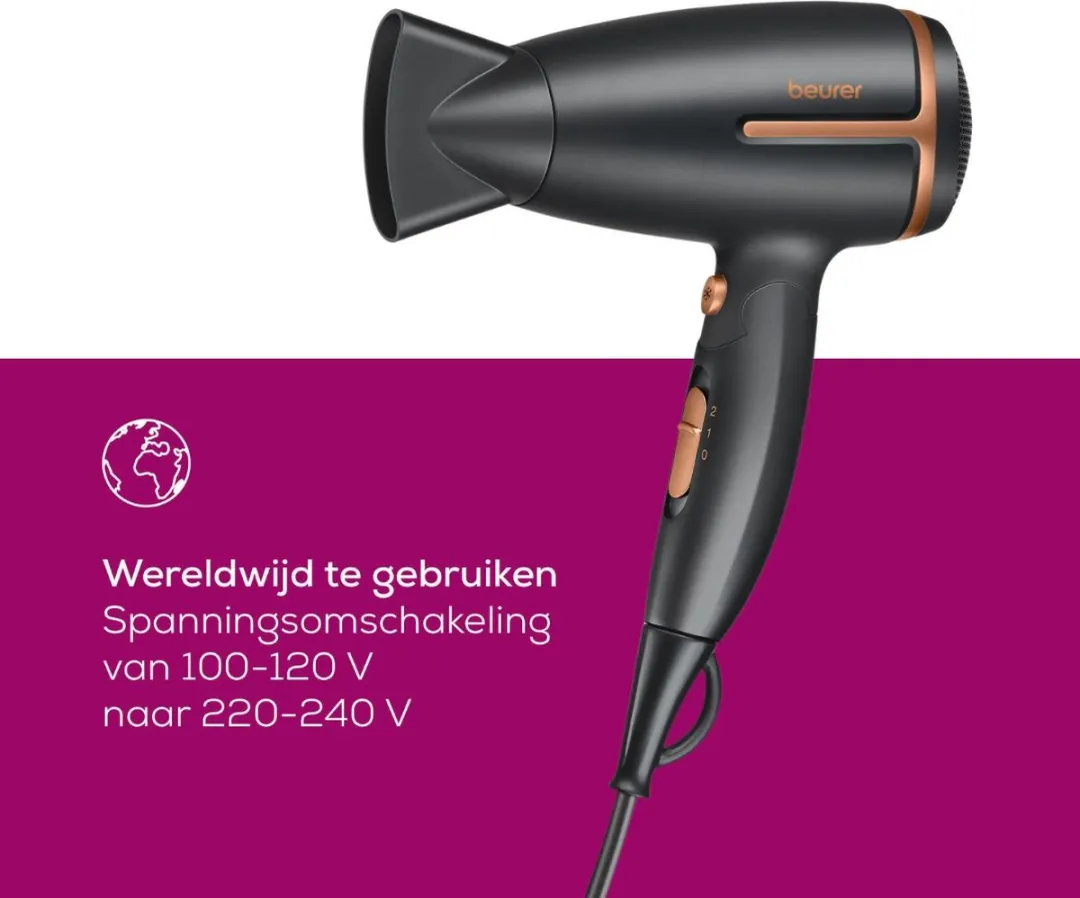 Beurer HC 25 Reisföhn - 1600W - Compact - Zwart/Bruin