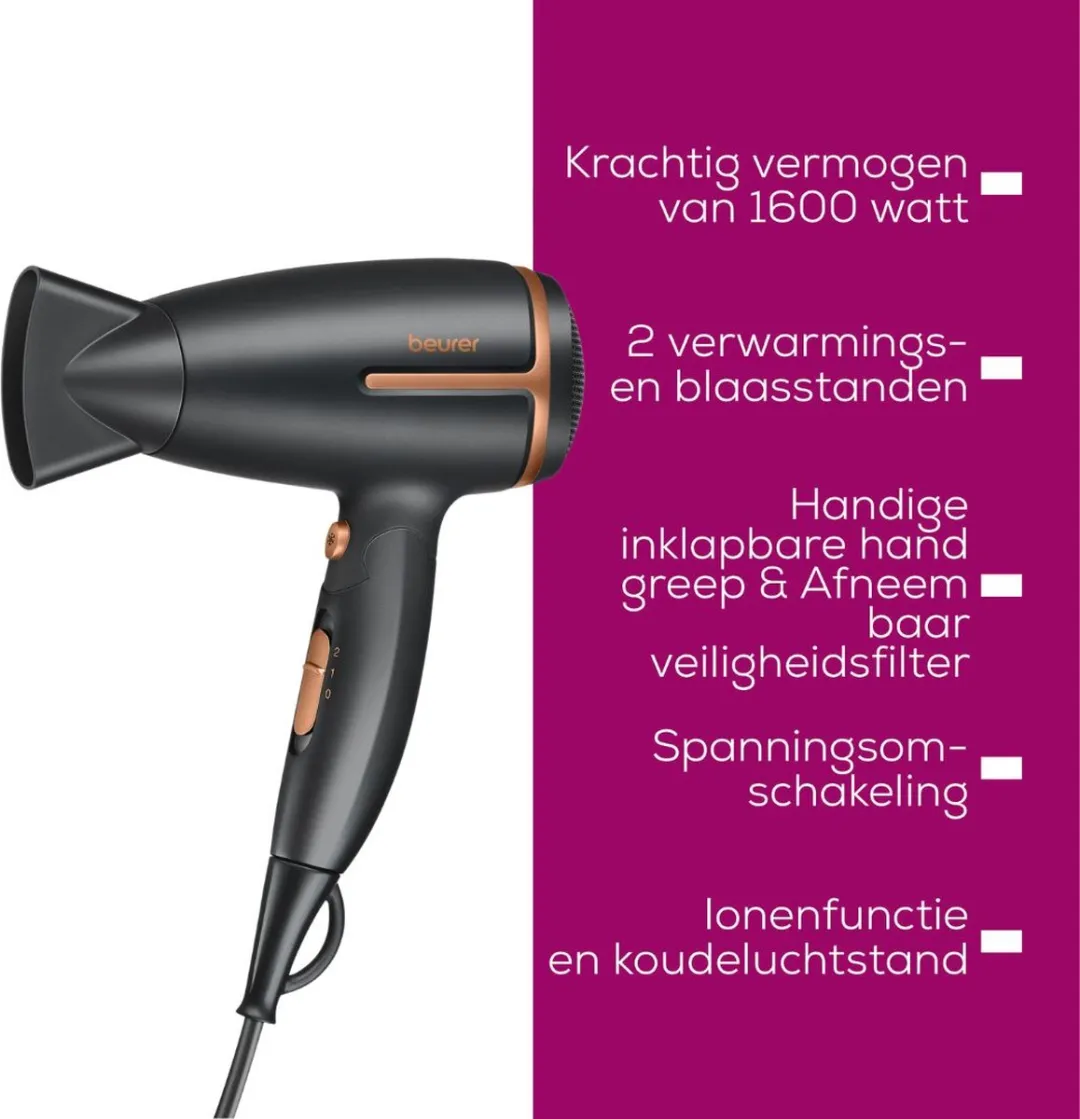 Beurer HC 25 Reisföhn - 1600W - Compact - Zwart/Bruin