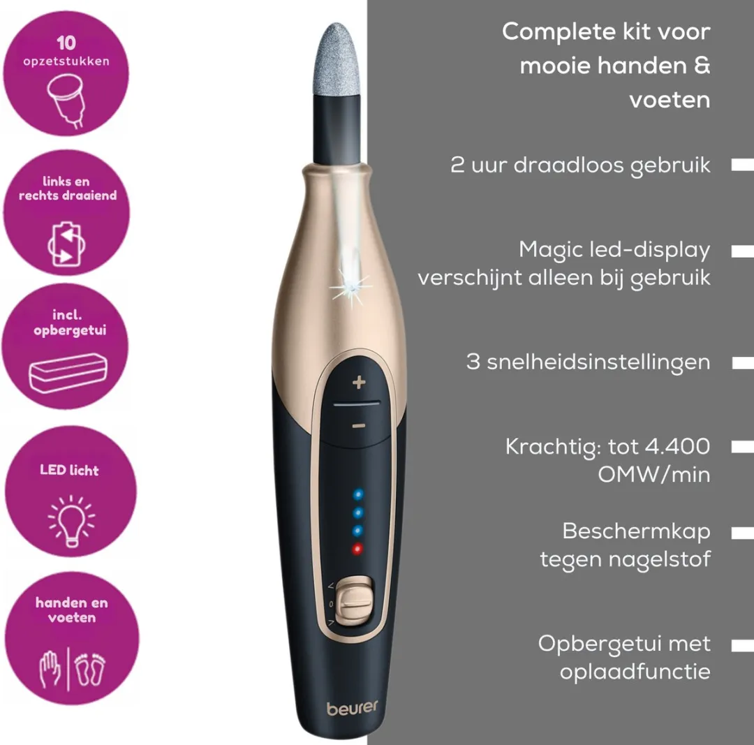 Beurer MP 84 Nagelvijl - Draadloos 10 Opzetstukken - Zwart - afbeelding 6 van 6