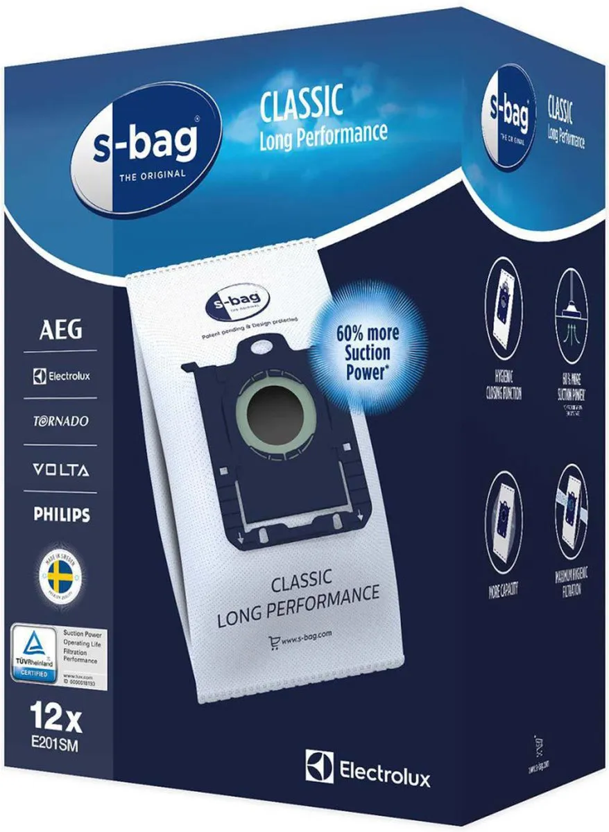 Electrolux S-bag E201SM Stofzuigerzak - 12 Stuks - o.a. Samsung/AEG/Philips