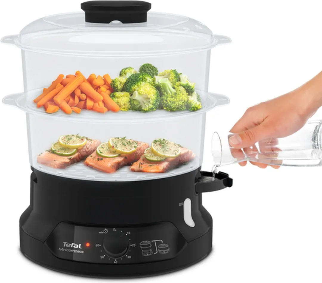 Tefal Minicompact VC139810 Stoomkoker 2 Manden - 800W - Zwart