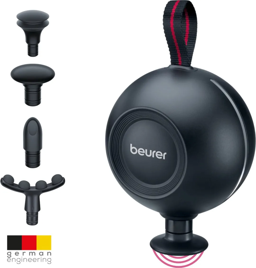 Beurer MG 101 SensorBoost Massage Gun – REVOLUTIONAIR ONTWERP – Ergonomisch rond - Druksensor - Stil en Compact – 5 Intensiteiten – 5 Opzetstukken – 3 Jaar Garantie