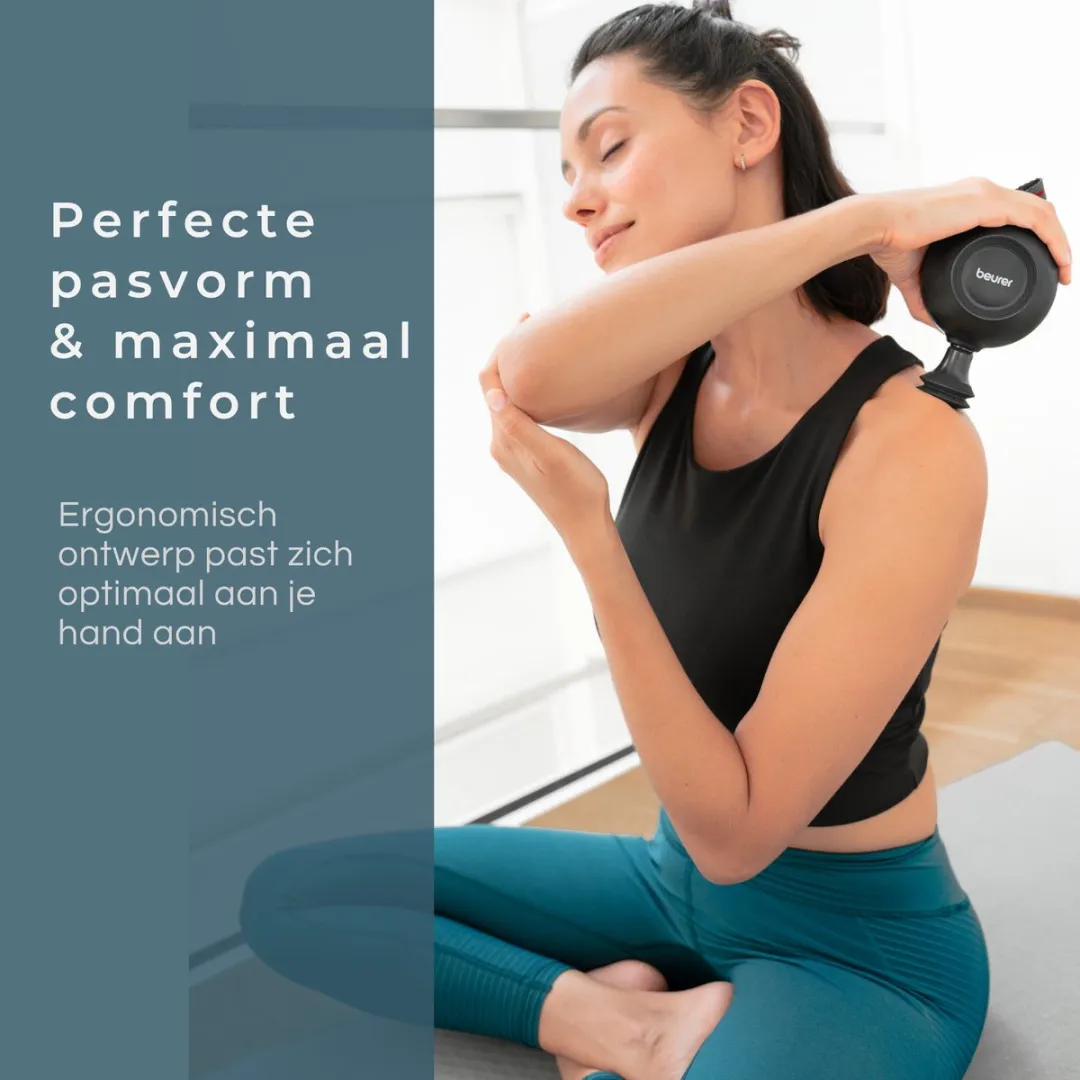 Beurer MG 101 SensorBoost Massage Gun – REVOLUTIONAIR ONTWERP – Ergonomisch rond - Druksensor - Stil en Compact – 5 Intensiteiten – 5 Opzetstukken – 3 Jaar Garantie