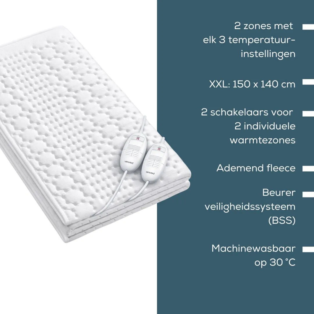 Beurer Elektrische Deken 2 Persoons 31716 - 150x140cm - 2 Zones - Wit - afbeelding 6 van 6