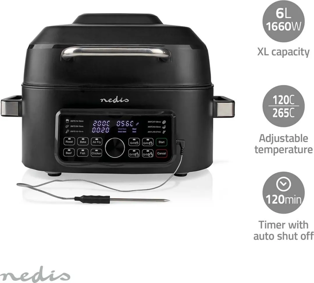 Nedis Heteluchtfriteuse 6L - 7 Programma's - 1660W - Zwart - afbeelding 6 van 6