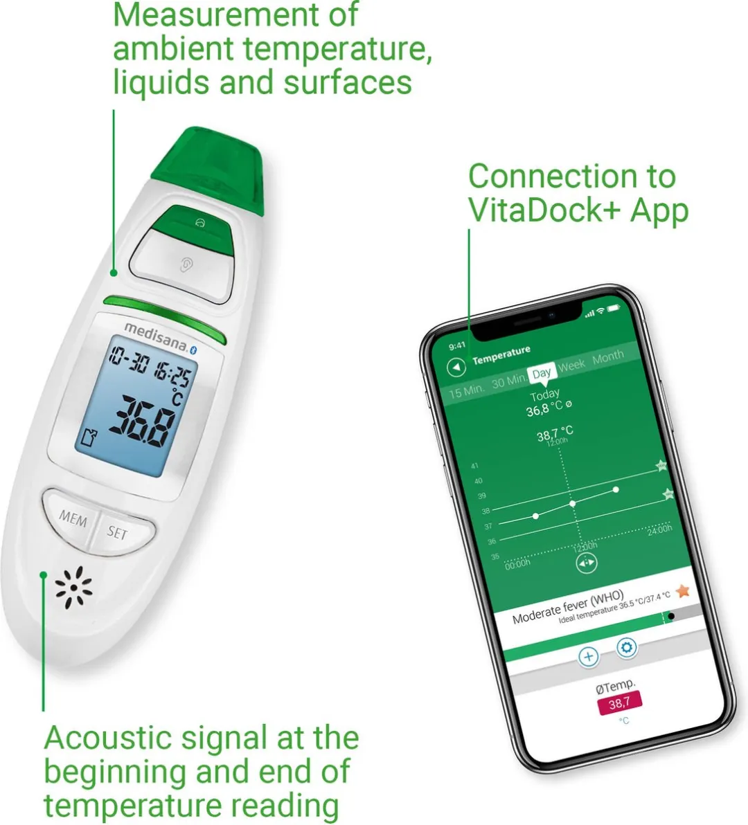 Medisana TM 750 Connect Infrarood Koortsthermometer - Wit/ Groen