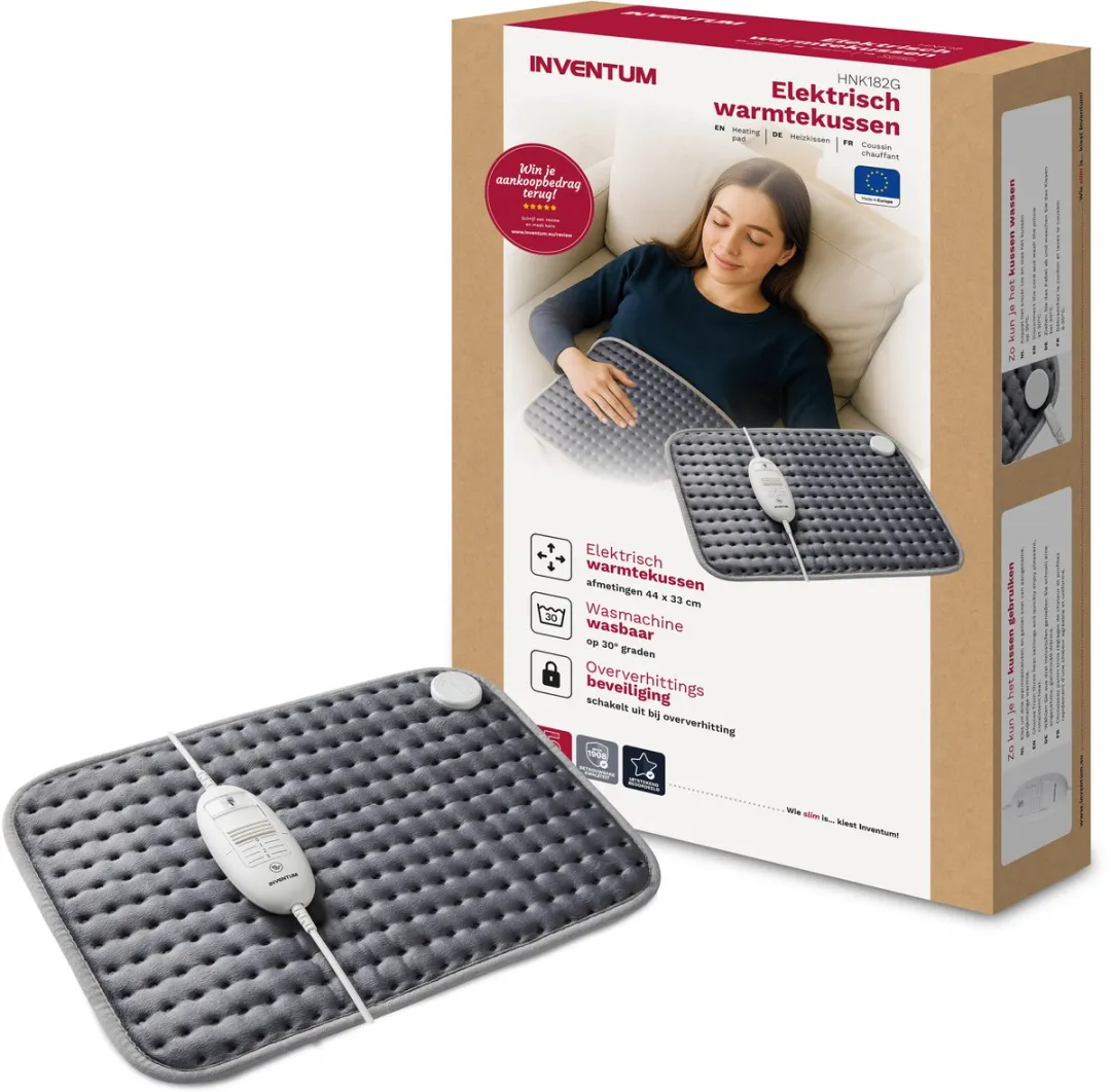 Inventum HNK182G Elektrisch Warmtekussen 44x33cm - 3 Warmtestanden - Grijs