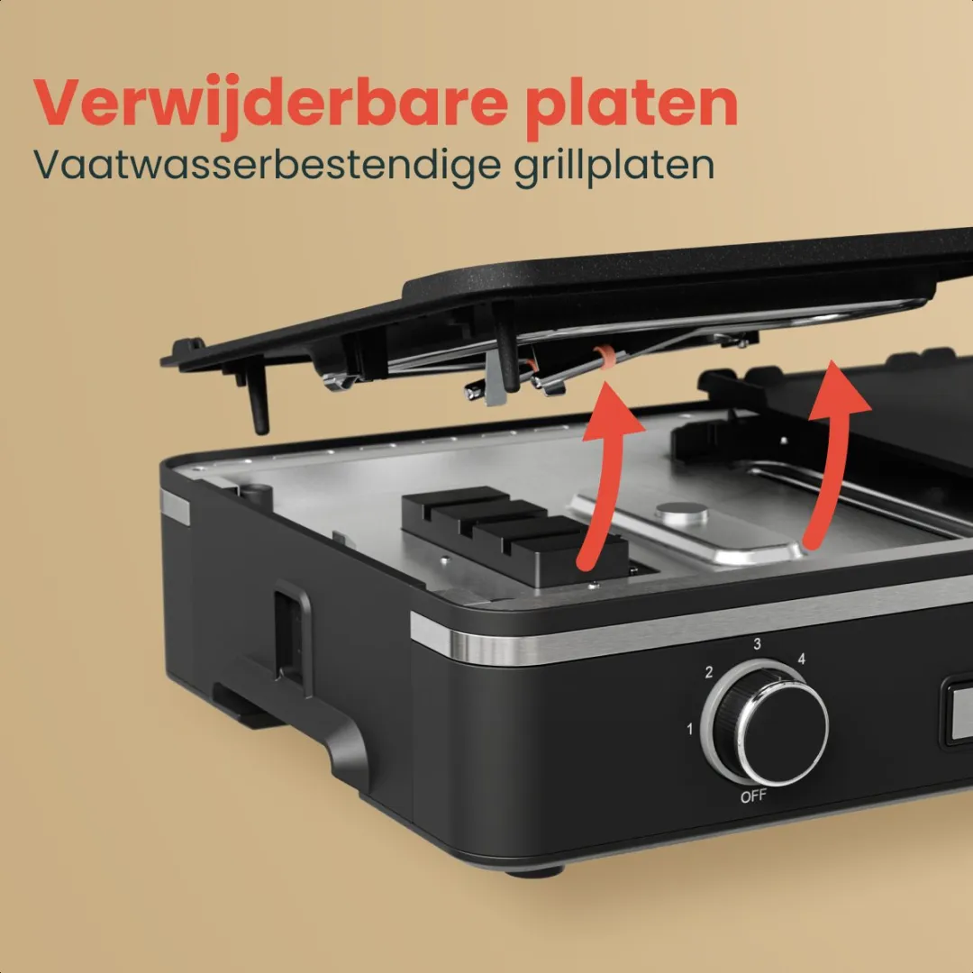 KitchenBrothers KB1004204 Elektrische Grillplaat 2400W - 30,5x52cm - Zwart