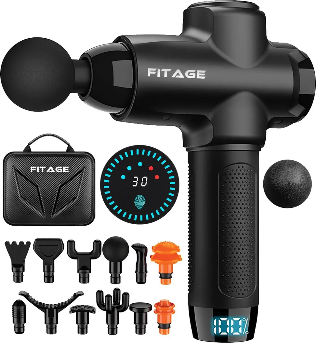 FITAGE Massage Gun Professioneel - Massage Apparaat - Massageapparaat Massagegun - Massage Pistool - Zwart