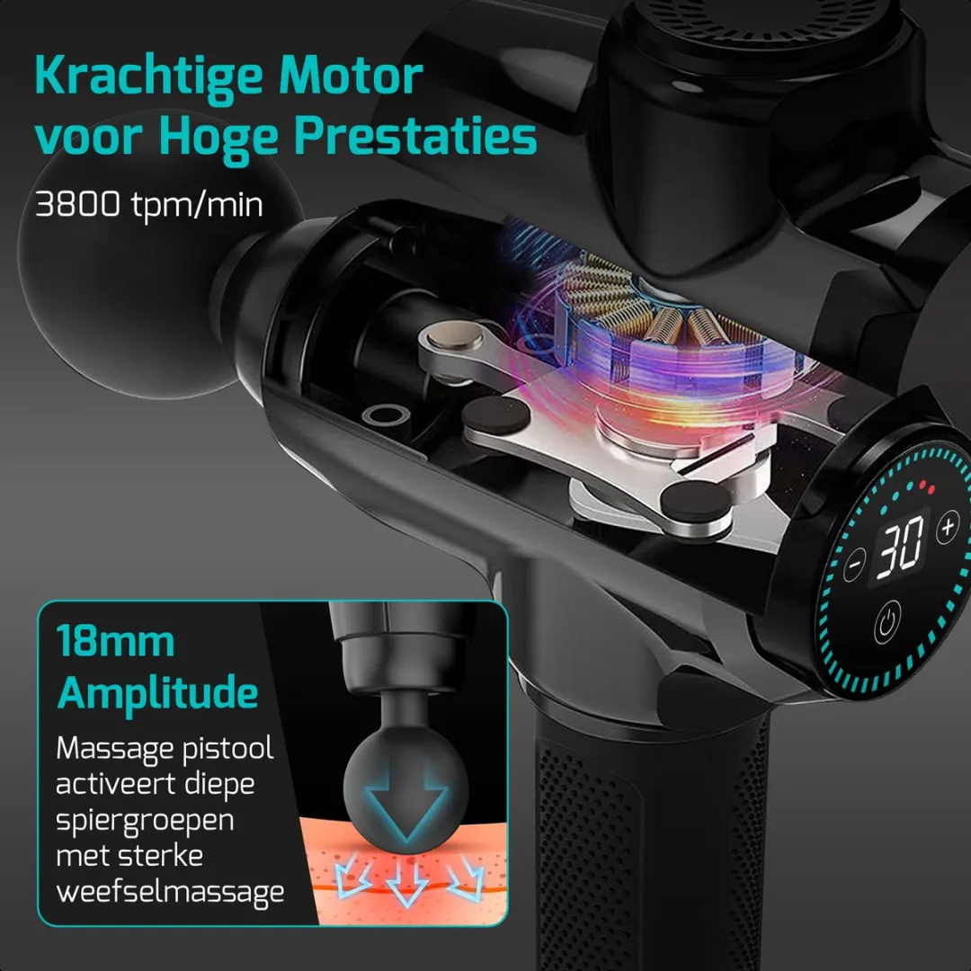 FITAGE Massagegun Professioneel - 12 Koppen - 30 Standen - Zwart - afbeelding 6 van 6