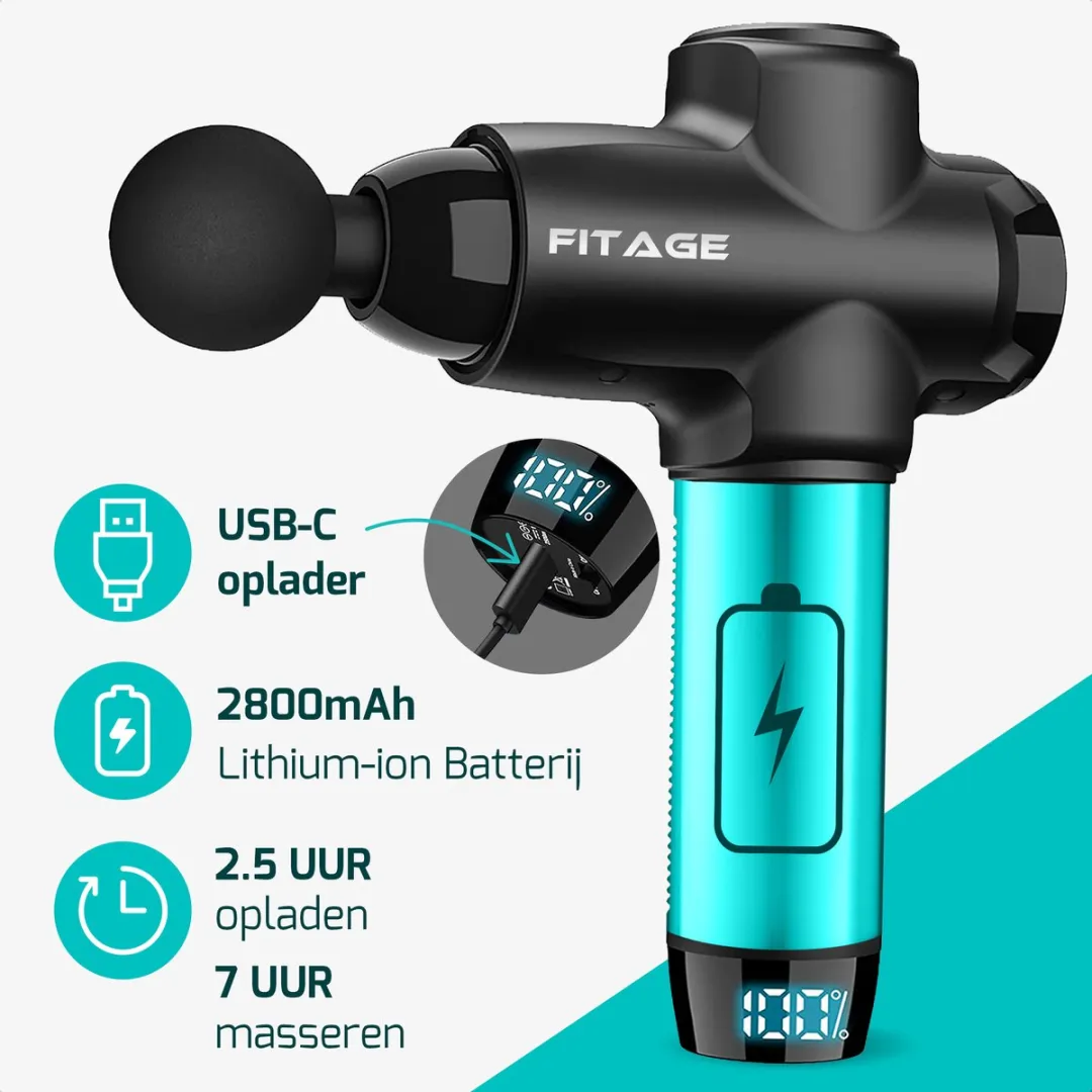 FITAGE Massage Gun Professioneel - Massage Apparaat - Massageapparaat Massagegun - Massage Pistool - Zwart
