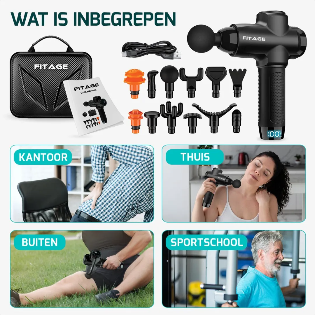 FITAGE Massage Gun Professioneel - Massage Apparaat - Massageapparaat Massagegun - Massage Pistool - Zwart