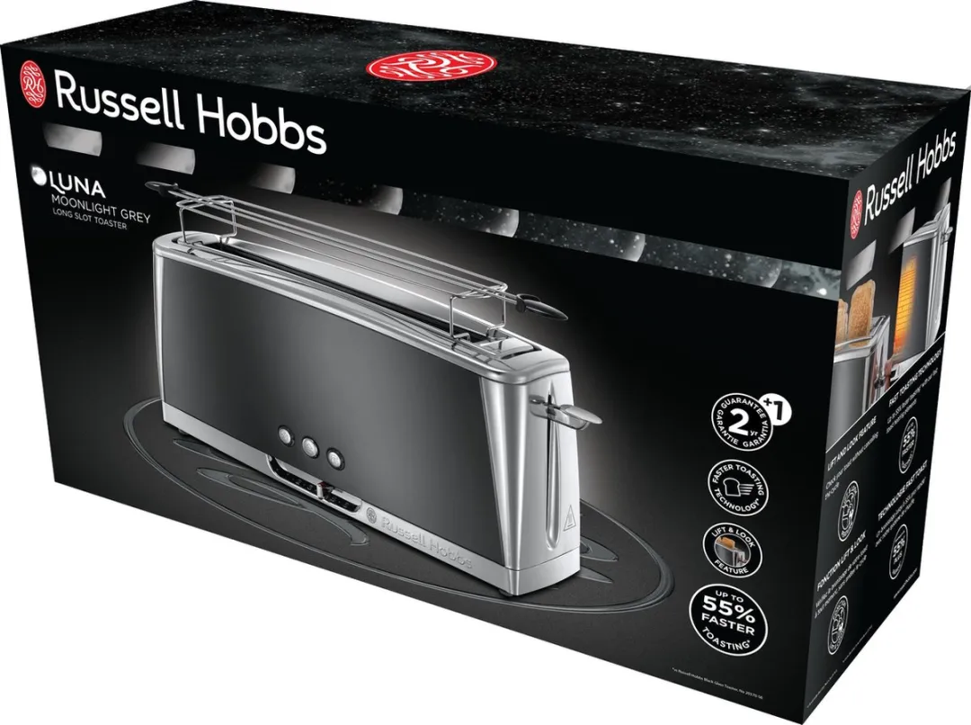 Russell Hobbs Luna Moonlight Grey Broodrooster 2x - 1420W