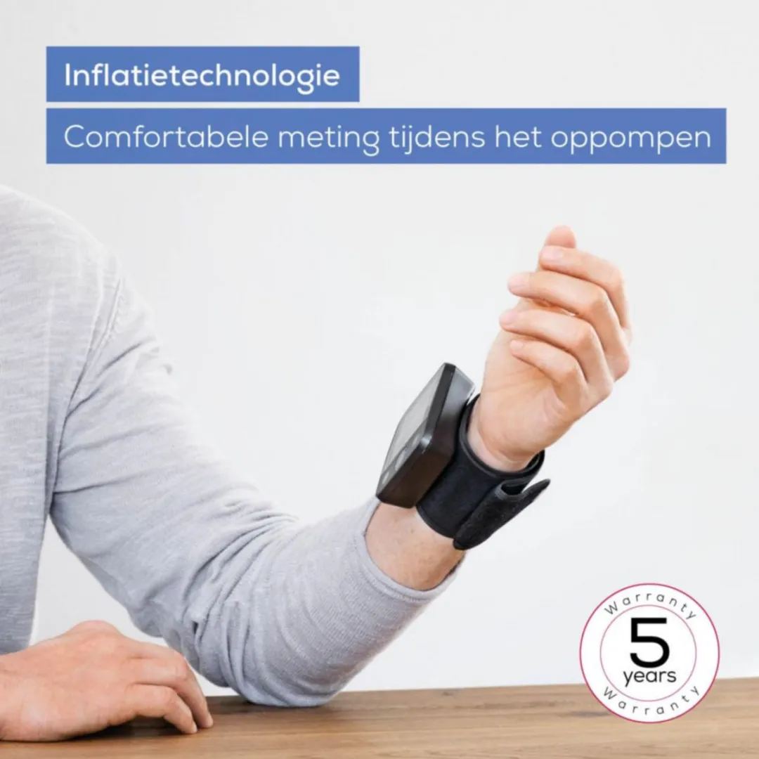 Beurer BC 54 Bloeddrukmeter pols - Inflation Technology: meet al tijdens oppompen - Bluetooth® - HealthManager Pro app - Manchet pols 13,5-21,5 cm - Onregelmatige hartslag - Risico-indicator - 2 Gebruikersgeheugen - Incl. batterijen - 5 Jaar garantie