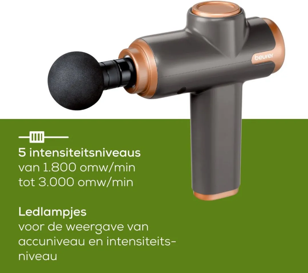 Beurer MG 99 Massagepistool - 5 Intensiteiten - 4 Koppen - Zwart/Brons - afbeelding 6 van 6
