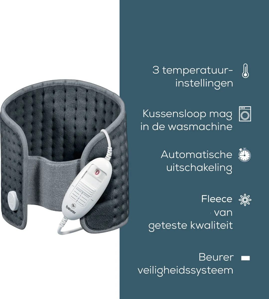 Beurer HK 49 Cosy Warmtekussen 69x28cm - 3 standen - Grijs