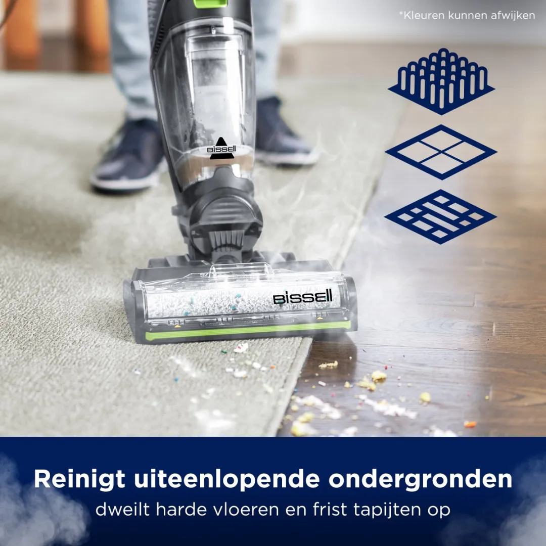 BISSELL CrossWave HydroSteam Pet 3527N Stofzuiger - 1100W - Zwart/Grijs/ Groen