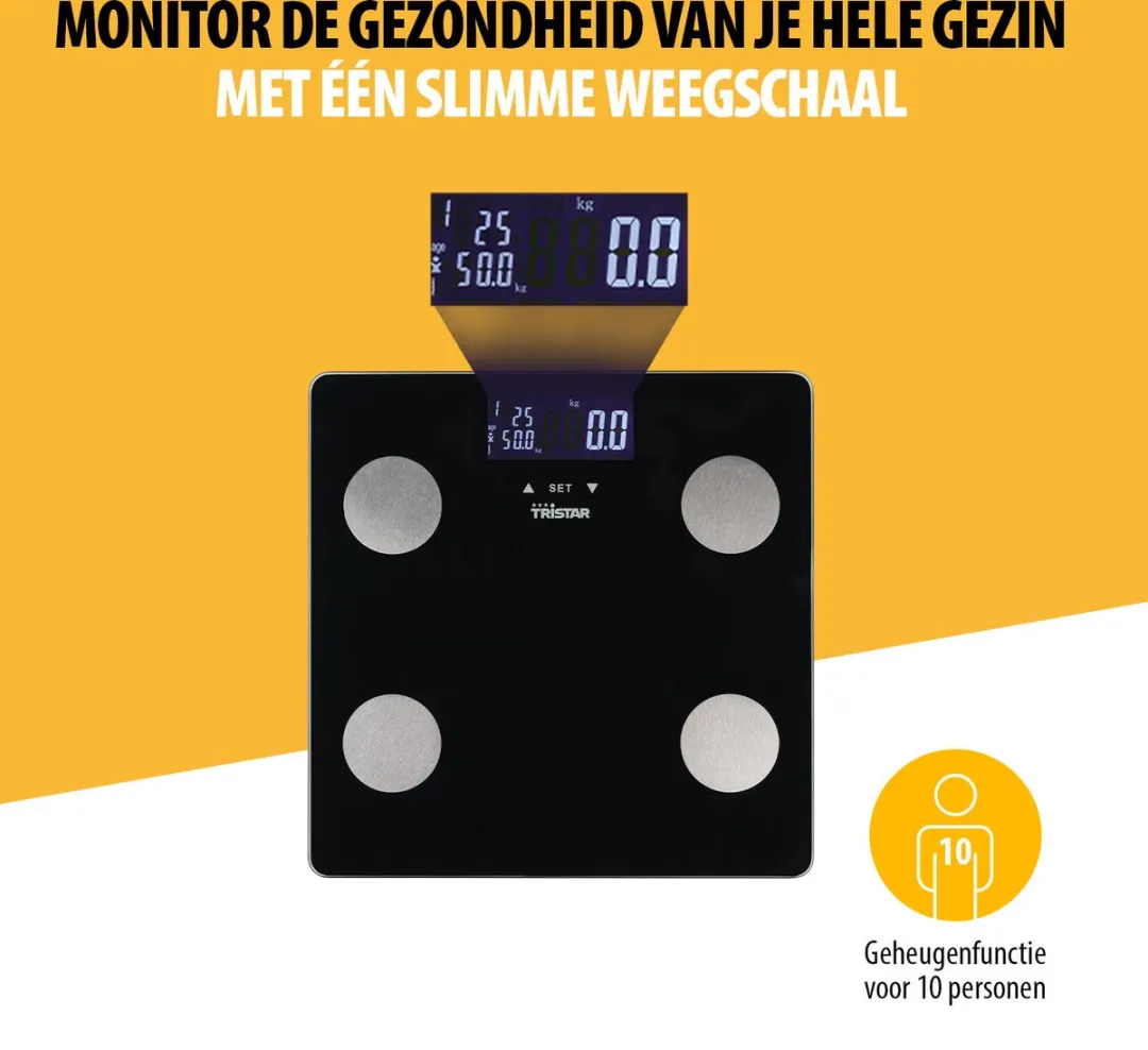 Tristar WG-2442 Personenweegschaal - Lichaamsanalyse 150kg - Zwart